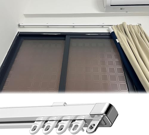 Adjustable Retractable Curtain Track 2-20 Ft with Silent Rollers - Ceiling/Wall Mount Room Divider Rod for Office & Bathroom (3.6-6.9 ft/1.1-2.1 m)