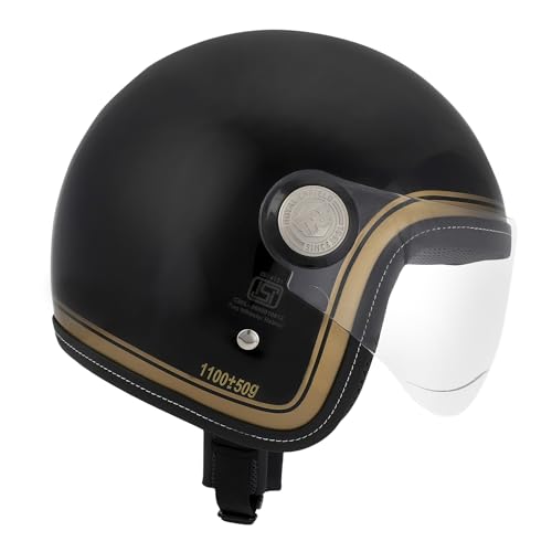 Image of Royal Enfield J1B Chopper Open Face Helmet | ISI and DOT Certified | Impact Protection: High Density EPS Liner | High Impact Grade Thermoplastic Shell | Black Gold M