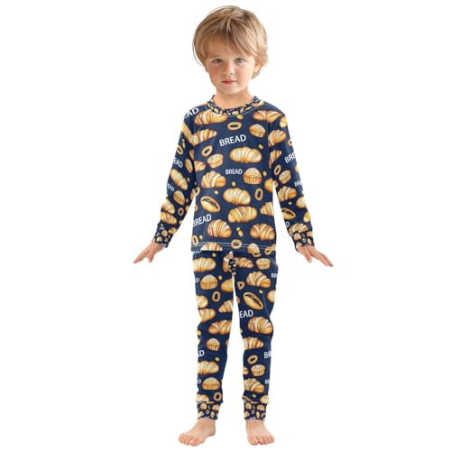senya Dark Background Bread A Pajamas Set Long Sleeve Soft Cotton Sleepwear 2 Piece3