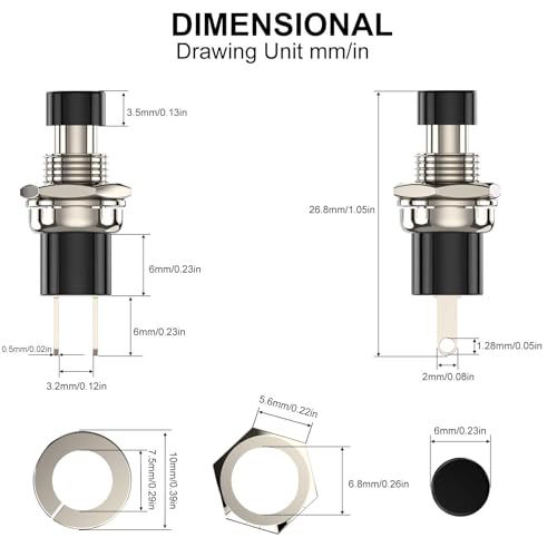 10 Stücke Mini Taster Momentane Druckschalter Lockless 2 Pins 1A250V SPST ON/OFF Taste Schalter für Horn KFZ Auto Armaturenbrett Boot