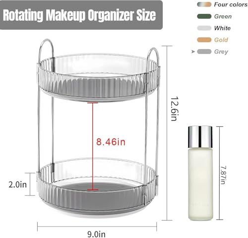 Image of 360 Rotating Makeup Organizer for Dressing Table, Cosmetic & Skincare Organizer Shelf with Drawers, Perfume & Lipstick Holder Stand, Beauty Vanity Organiser Box (Pearl Grey, 2 Layer)