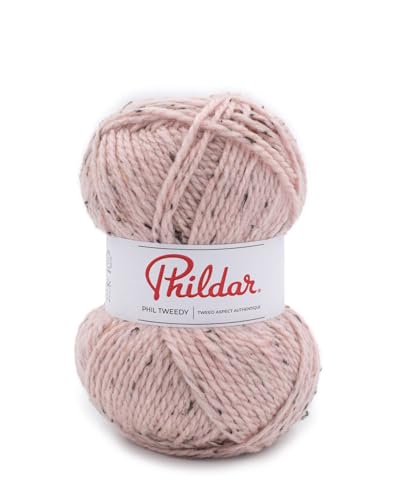 Phildar - Pelote de Laine Phil Tweedy - Laine à Crocheter et à Tricoter - 20% LAINE,3% VISCOSE,77% ACRYLIQUE - Aiguille n°6 - Couleur ROSE