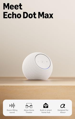 Image of Amazon Echo Dot Max (newest model), Alexa speaker with room-filling sound and nearly 3x bass, Great for living rooms and medium-sized spaces, Designed for Alexa+, Glacier White