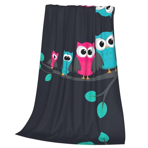 Couverture polaire légère lit jeté de canapé imprimé hiboux mignons - 4