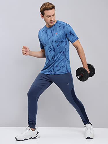 Image of TECHNOSPORT Men Polyester Regular Fit Half Sleeve Jacquard T-Shirt with Double Cool, Quick Dry & Anti Microbial for Sports, Running & Casual Use