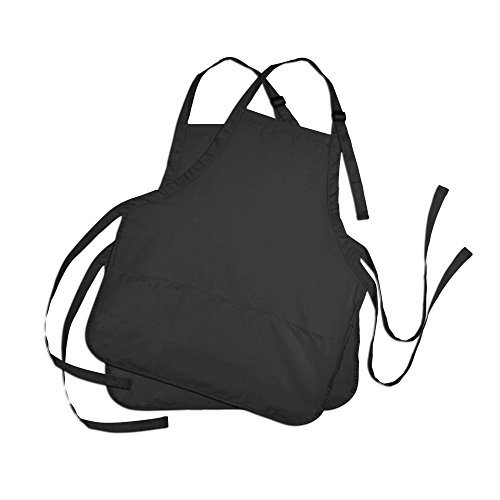 Apron Commercial Restaurant Home Bib Spun Poly Cotton Kitchen Aprons 3 Pockets in Black 2 Pack