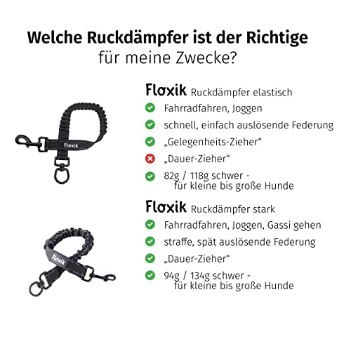 Floxik Ruckdämpfer elastisch groß für mittelgroße und große Hunde | Bungee Leinenverlängerung für Jede Hundeleine | ideal zum Joggen, Radfahren und Spazierengehen Schwarz