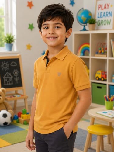Image of Lux Cozi Boy's Polycotton Polo T-Shirt | Solid Collared Half Sleeve Tee for Kids | Soft Breathable Summer Wear | Casual Smart Polo T-Shirt | 3-14 Years
