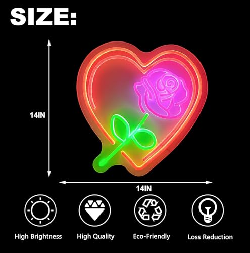 Image of 14 inch Romantic Flower Rose Love Sweet Heart Custom Design Decorated Acrylic Panel Handmade Man Cave LED Neon Sign Light WB07