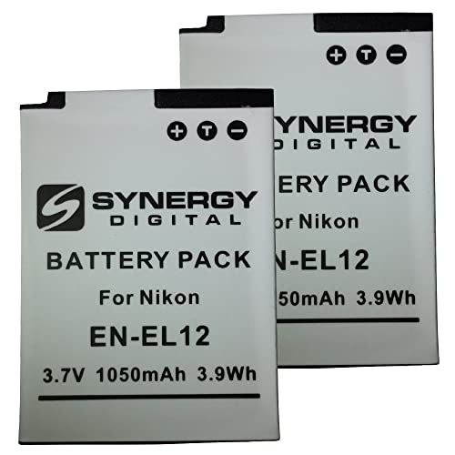 Synergy Digital Digital Camera Batteries, Compatible with Lenmar DLNEL12 Digital Camera Batteries (Li-Ion, 3.7V, 1050 mAh), Set of 2