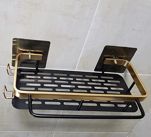 Shower Shelf Assorted Shower Shelf without Holes, Shower Basket for Kitchen and Shower Storage, Shower Shelf without Drilling (Baskets with Hooks in Black Gold) (als58)