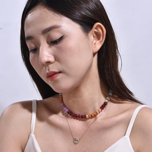 Beaded Gemstone Necklace for Women, Colorful Rainbow Choker, Boho Natural Stone Summer Beach Handmade Jewelry4