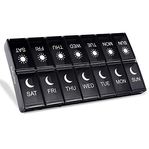 Weekly Pill Organizer 2 Times a Day, Dailylive Easy Fill AM PM Pill Box, Large Capacity Quick-Refill 7 Day Pill Cases for Pills/Vitamin/Fish Oil(Black)