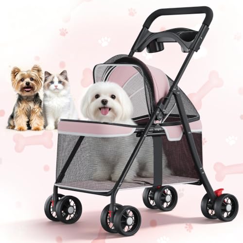 GTPLAYER Foldable Pet Stroller for Small Dogs and Cats, Holds