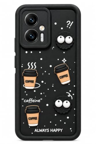 Image of Bintage Back Cover Compatible for Mi Redmi K50i 5G | Cute Fun Ball | 3D Taddy Smiley Coffee | Milk Case | Full Body Protection - Black