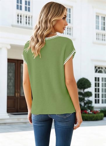 Image of SAUKOLE Women's Sweater Vest Casual V Neck Cap Sleeve Knit Pullover Tops | 2026 Spring Clothes, Soft Knit Shirts, Short Sleeves T-shirts, Tunic Blouses, Sweater Tank Tops