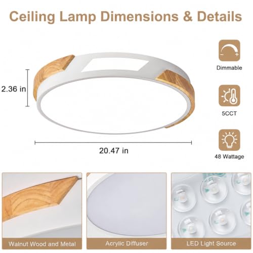 Image of Modern LED Ceiling Light, Wood Dimmable Flush Mount Ceiling Light Fixture