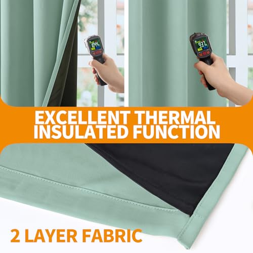 Image of YoungsTex Sage Green 100% Blackout Curtains for Bedroom 63 Inch Length 2 Panels, Heat Blocking Thermal Drapes with Grommet Insulated Darkening for Living Room, 38 X 63 Inch, 2 Panels