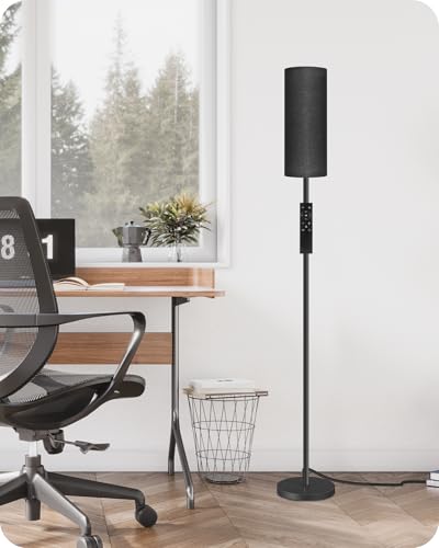 Image of Dimmable Black Floor Lamp for Living Room with Remote and Foot Switch, Corner Floor Lamp for Bedroom, Modern Standing Tall Lamp, 10W 900LM Bulb Included, 3000K-6500K, Linen Shade, FCC Listed B06LD05W1