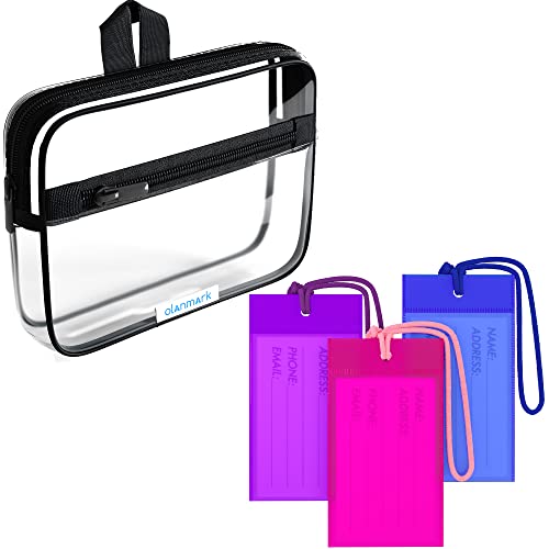Tsa Approved Toiletry Bag - 311 Clear Travel Cosmetic Bag With Handle - 3 Pack Plastic Luggage Tags - Bag Tags For Backpacks - Travel Identification Labels For Suitcase - Instrument Case Name Tag #TOP12