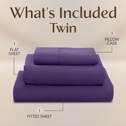 Image of Utopia Bedding Twin Sheet Set - 3 Piece Bed Sheets for Twin Size Bed, Soft and Breathable Microfiber, Includes 1 Fitted Sheet, 1 Flat Sheet and 1 Pillowcase - Oeko Tex (Egg Plant)