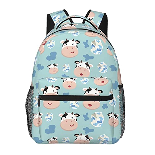 Mochila con estampado de leche de vaca de gran capacidad y ligera para viajes unisex