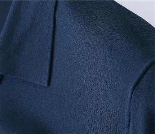 Men Contrast Color Soft Comfortable Elastic Lapel Short Sleeve Jumper3