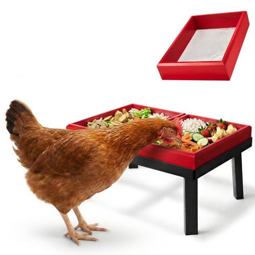 Kitchen Scrap Feeder for Chickens Large Capacity Metal Stand with Dual Removable Wooden Trays | Chicken Veggie & Leftover Supplement Feeder Flock Enrichment Chicken Coop Accessories Stuff Supplies