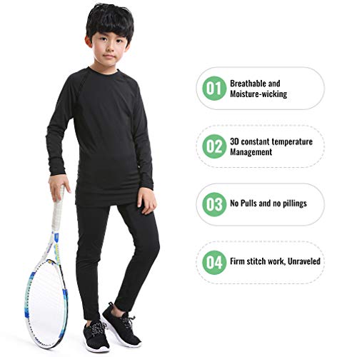 TERODACO Boys Thermal Underwear 2 PCS Athletic Base Layer Kids' Compression Shirts and Leggings Set - Thumbnail 3