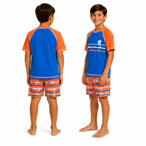 Image of iXtreme Boys Swim Set - 2 Piece Rash Guard Short Sleeve Swim Shirt and Boys Swim Trunks for Infants Toddlers & Big Boys