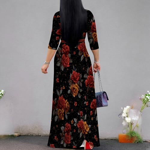 Image of PinkPatty Women's Long Sleeve Maxi Dress Plus Size Trendy Wedding Guest Dress with Pockets&Belt