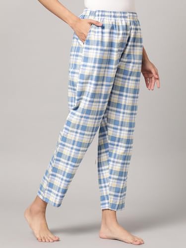 Image of KRYPTIC Women's 100% Pure Cotton Woven Pyjama | Mid Rise Relaxed Fit Full Length Nightwear Pant with Elasticated Drawstring Waistband & Side Pocket | Comfortable Lounge, Sleepwear & Casual Bottom Wear