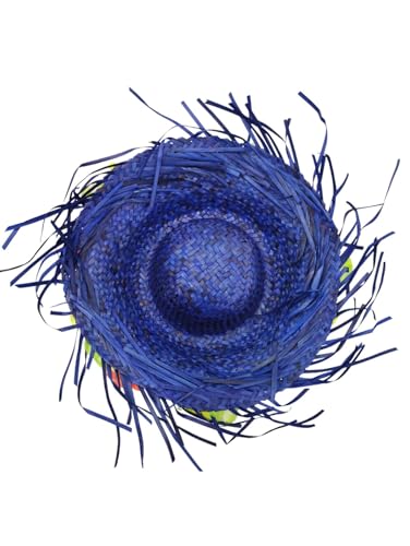 Image of BookMyCostume Blue Goa Beach Hat for Women - Handmade Straw Sun Hat with Artificial Flower Decoration | Hawaiian Style Colorful Hat for Girls & Ladies | Vibrant Beach Party Accessory for Adults