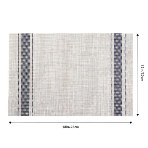 Image of Placemats Set of 6 Dining Table Place Mats | Placemats Table Mat PVC Material | Non-Slip Heat Resistant | Dining Tablemates Washable Anti-Skid | Size 45 x 30cm (Khakhi Blue)