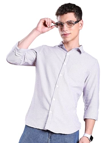 Highlander Men’s Slim Fit Striped Shirt | Full Sleeves | Everyday...