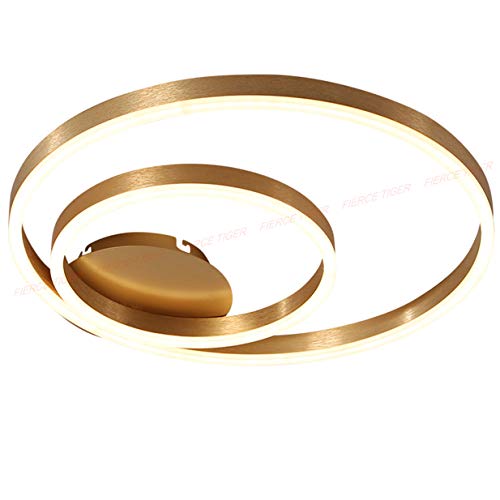 Preisvergleich Produktbild Wohnzimmerlampe LED Deckenleuchte Esstisch Modern Dimmbar Fernbedienung, 2 Ring Design Schlafzimmerlampe Unterputz Gold Dekoration Wohnung Pendelleuchte Küche Büro Badlampe Deckenleuchten (60cm+40cm)
