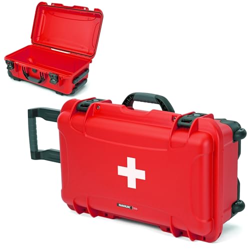 Image of NANUK 935 Wheeled Waterproof First Aid Box Empty - Durable, Medical First Aid Organizer Case, IP67-Rated, Dustproof, Impact-Resistant, and Floats (20.5 inch x 11.3 inch x 7.5 inch) - Red | Empty Wheeled First Aid Case, Interior 20.5x11.3x7.5 in, Nk-7 Impact-Resistant Resin, Floats