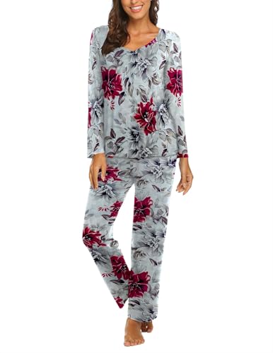 Image of Ekouaer Womens Pajama Sets 2 Piece Lounge Set Fall Winter Pajamas Long Sleeve Pjs Top and Pants Soft Pj Sets Loose Sleepwear