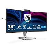 PHILIPS 34B2U6603CH - 34 Zoll WQHD Curved Monitor, höhenverstellbar, Lautsprecher, 5 MP Webcam, Noise Cancellation, HDR400 (3440x1440, 120 Hz, 2X HDMI, DisplayPort, USB-C, USB Hub) dunkel grau