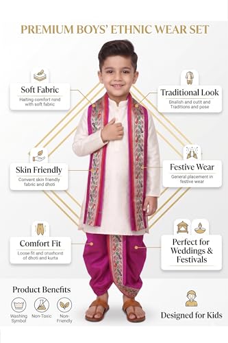 Image of Boys Dhoti Kurta Set Sherwani Style for Kids | Ethnic Traditional Kids Wear with Patiala Dhoti & Dupatta | Wedding Dress for Boys | Indian Cultural Outfit for Puja Festival Party