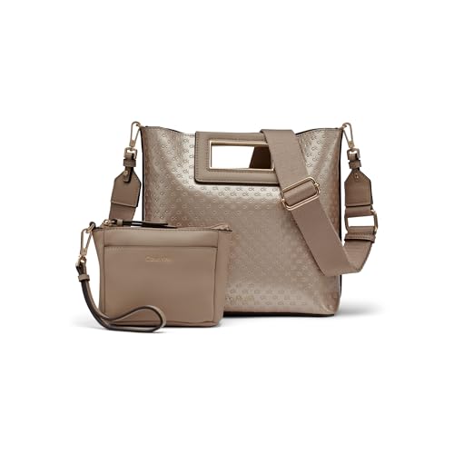 Calvin Klein Eira North/South Crossbody With Removable Pouch, Silver Mink Patent Emboss, One Size - image 1