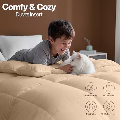 Image of Utopia Bedding King Comforter Duvet Insert, Quilted Beige Comforter with Corner Tabs, Box Stitched Down Alternative Comforters King Size 90 x 102 inches