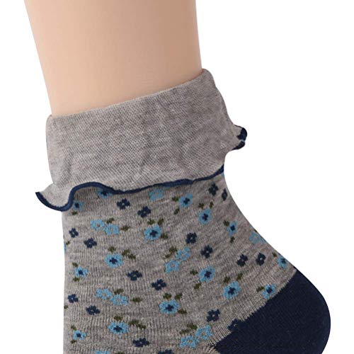 Image of KitNSox Funcat Women's Lace Ruffle Frilly Colorful Floral Cotton Casual Novelty Ankle Socks 4 /5 /6 Pairs