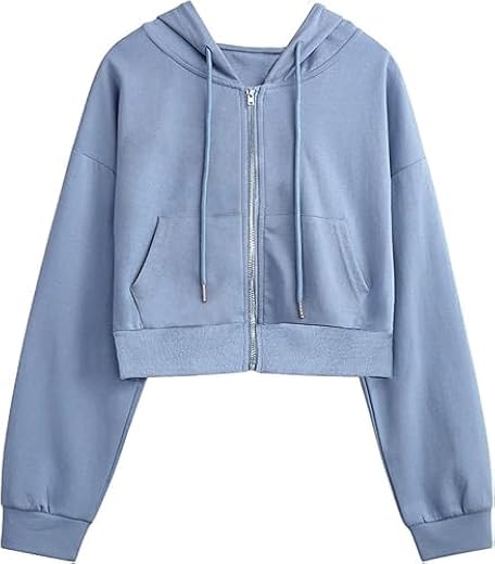 PDKFASHIONS Casual Wear Solid Crop Zipper Jacket Hooded Neck Full Sleeves with Kangaroo Pocket Hoodie for Women
