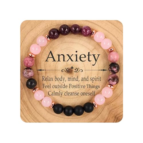 TUQBA Anxiety Relief Beaded Crystal Bracelet for Women Natural Gemstone Beaded Jewelry Mothers Days Gifts Christmas Birthday gift Onyx Rose Quartz Carnelian & Rhodonite