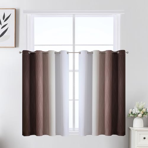 Image of Estelar Textiler Brown and Greyish White Ombre Short Blackout Cafe Curtains 36 Inch Length, Thermal Insulated Grommet Small Half Window Drapes for Kitchen /Basement /RV Camper, 52Wx36L, 2 Panels