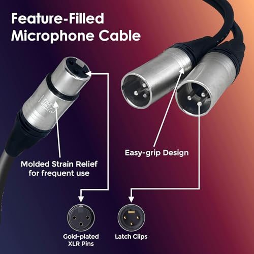 Image of MX xlr male to female microphone cable wire 3 pin mic cable microphone cord wire mic cable 5 meter for Guitar Audio Speaker Cable Multicolor (XLR Female to Dual XLR Male, 1.5 MTR)