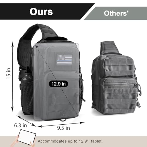 Image of Rover Sling Pack Tactical Shoulder Sling Bag Backpack with Bottle Holder Crossbody Chest Bag, Black