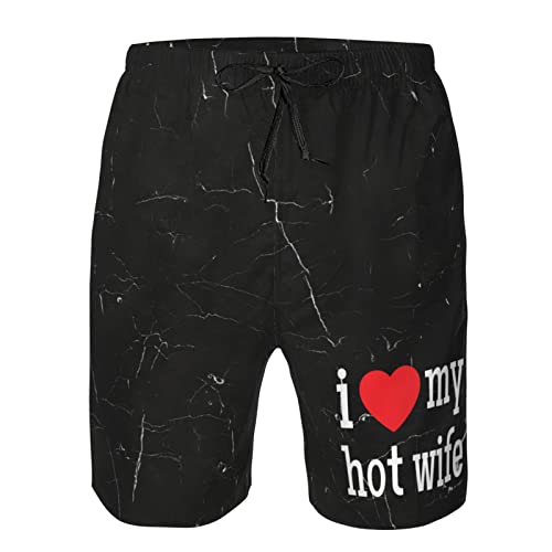 I Heart My Hot Wife I Love My Hot Wife Gift Swim Trunks Bathing Suit Board Shorts Swimsuit Mesh Lining and Pockets White
