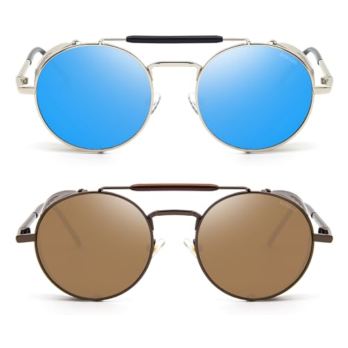 Image of RONSOU Steampunk Style Round Vintage Polarized Sunglasses Retro Eyewear UV400 Protection Matel Frame